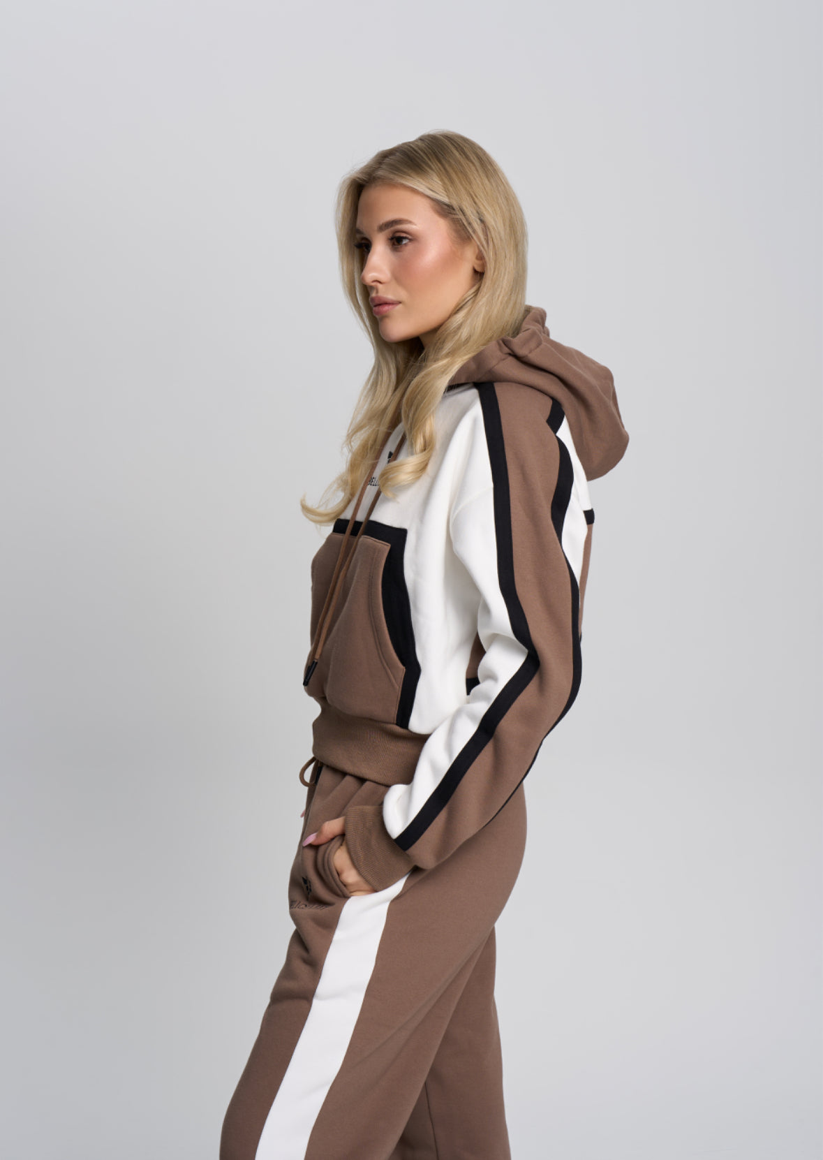 Brown Block Hoodie and Jogger Set For unisex